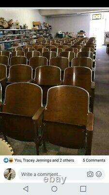 10 Rows Of 6 (60 Total) Vtg. Wood And Cast Iron Theater Chairs/seats/movie props