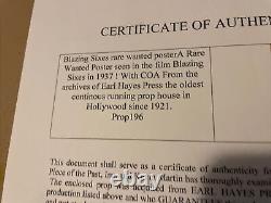 BLAZING SIXES Movie Prop 1937 Western Tv Show PRODUCTION MADE WANTED POSTER R1