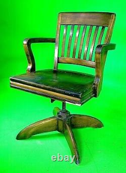 Chair Real Wood Antique Swivel Desk Adjustable Height Tilt Patina Screen Used