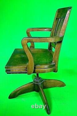 Chair Real Wood Antique Swivel Desk Adjustable Height Tilt Patina Screen Used