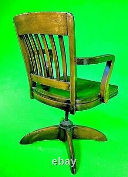 Chair Real Wood Antique Swivel Desk Adjustable Height Tilt Patina Screen Used