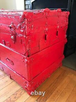 Flat Top Steamer Trunk Antique Vintage Flat Top Trunk Coffee Table Movie Prop