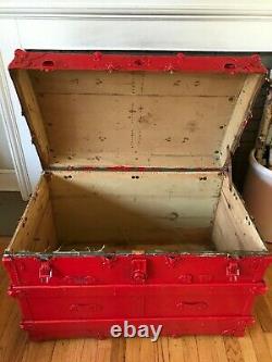 Flat Top Steamer Trunk Antique Vintage Flat Top Trunk Coffee Table Movie Prop