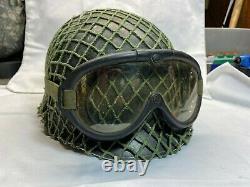 Fury Movie Prop US ARMY M1 COMBAT HELMET + Netting + LINER + M-1944 Goggles