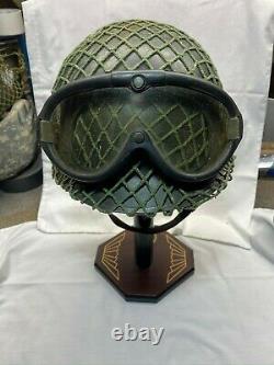 Fury Movie Prop US ARMY M1 COMBAT HELMET + Netting + LINER + M-1944 Goggles