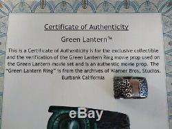 Green Lantern Ring Original Movie Prop Ring With Warner Bros/dc Comics Coa