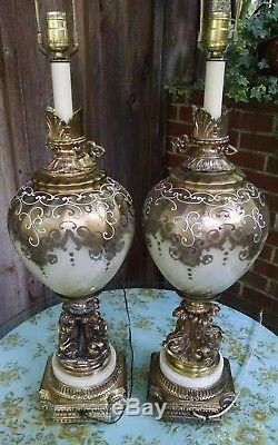 Hollywood Regency Gold Gilt Bubble Table Lamps Mid Century Movie Prop Koi Fish