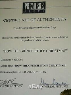 How The Grinch Stole Christmas Gold Whooey Trumpet Horn Movie Prop, COA