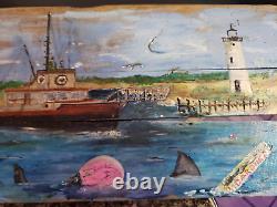 Jaws Prop Art Original Painting Vintage Oar 1 Of A Kind Pop Americana Paddle