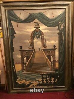 Old MGM Movie Prop CLEM HALL surreal oil painting Stairway Eugene Berman Style