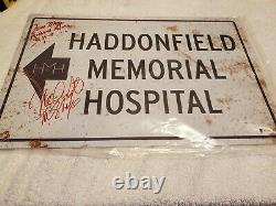 Tom Morga & NICK CASTLE DUAL SIGNED 12X18 Haddonfield Hospital Prop Metal Sign
